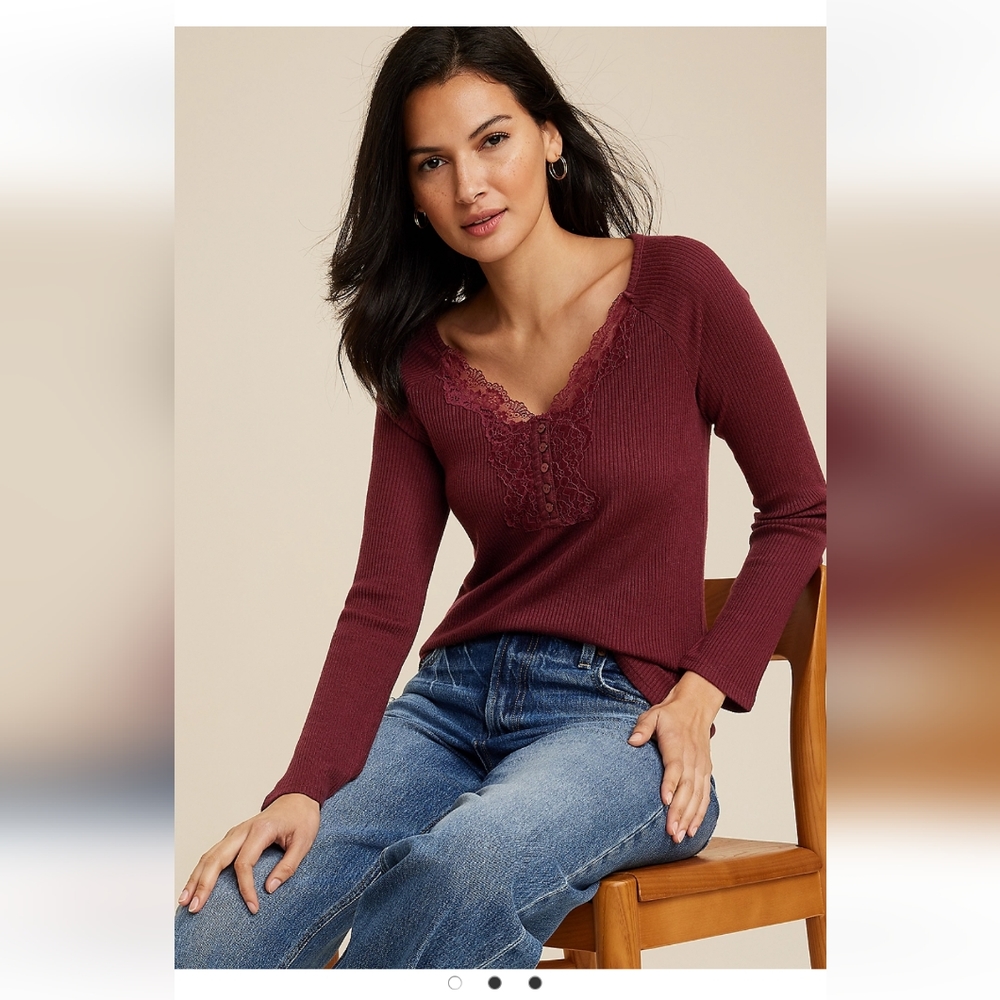Heartland Lace trim Henley Tee